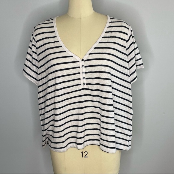 Old Navy Striped Linen-Blend Cropped Henley for Women- Size 2X- NWT - Picture 4 of 8